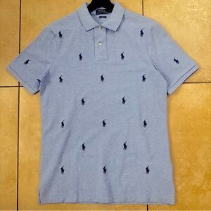 Ralph Lauren Blue Polo with Iconic Logo Pattern
